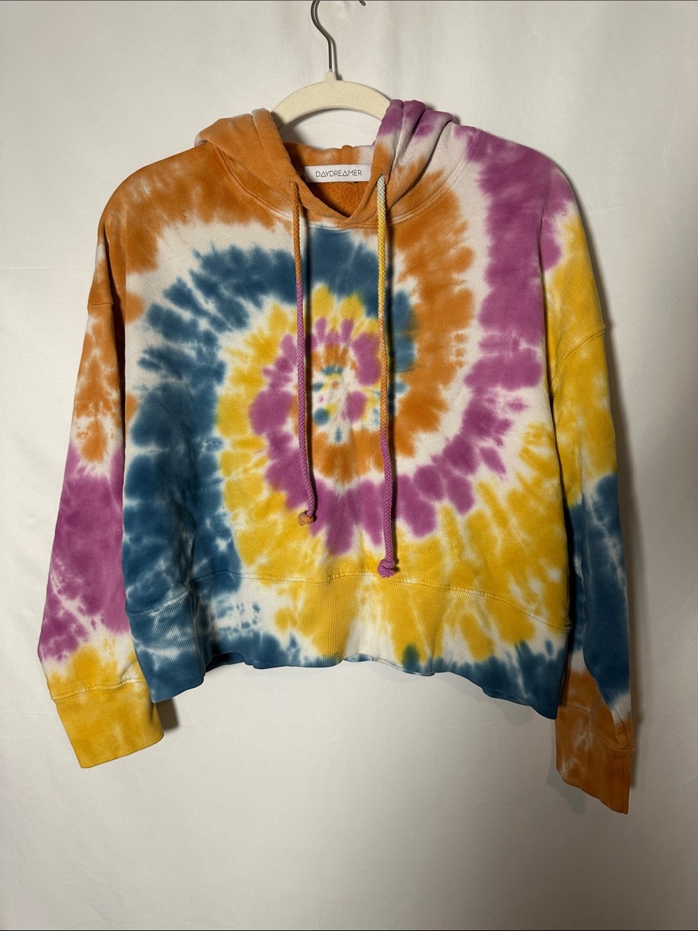 DAYDREAMER Tie-Dye Crewneck Hoodie in Yellow, Blue, Purple, Orange